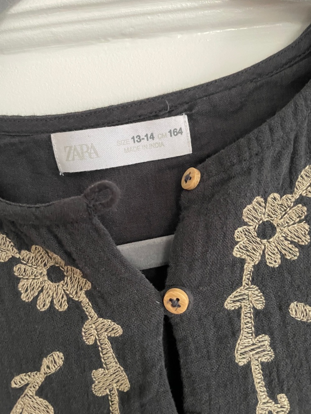 Zara Charcoal Dress with Cream Floral Embroidery - Picture 2 of 4